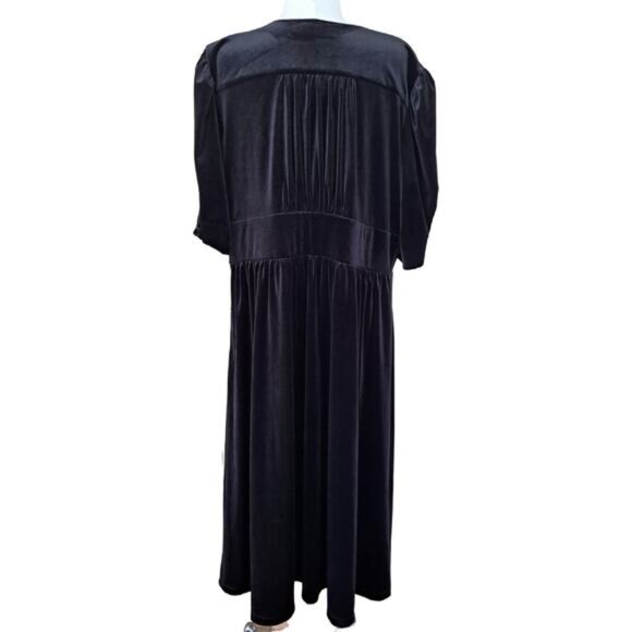 LAUREN Ralph Lauren Black Velvet V-Neck Puff Sleeve A-Line Midi Dress Size 2X - Picture 9 of 14